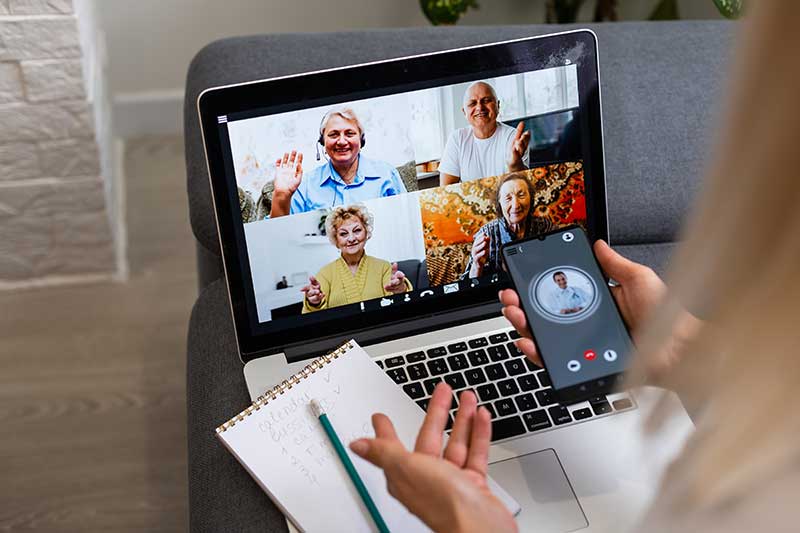 Remote team working together virtually over video call